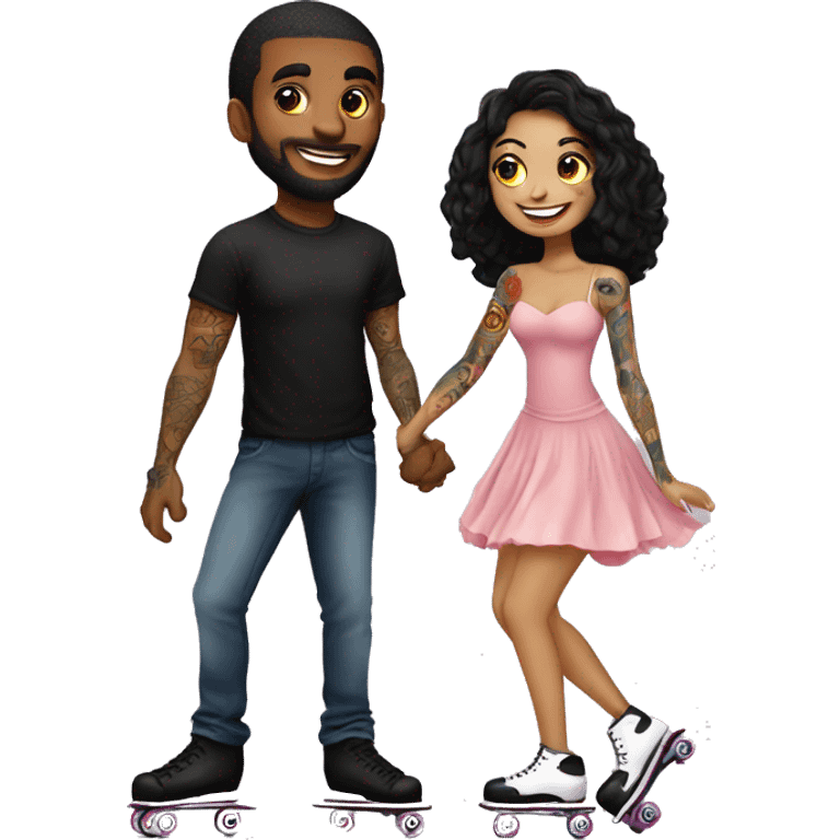 Romantic roller skating date for beautiful tattooed couple emoji