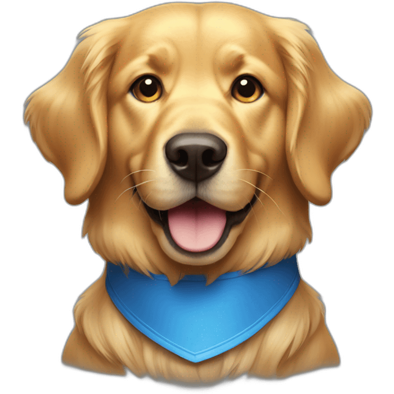 golden retriever with blue collar looking straight ahead happy emoji