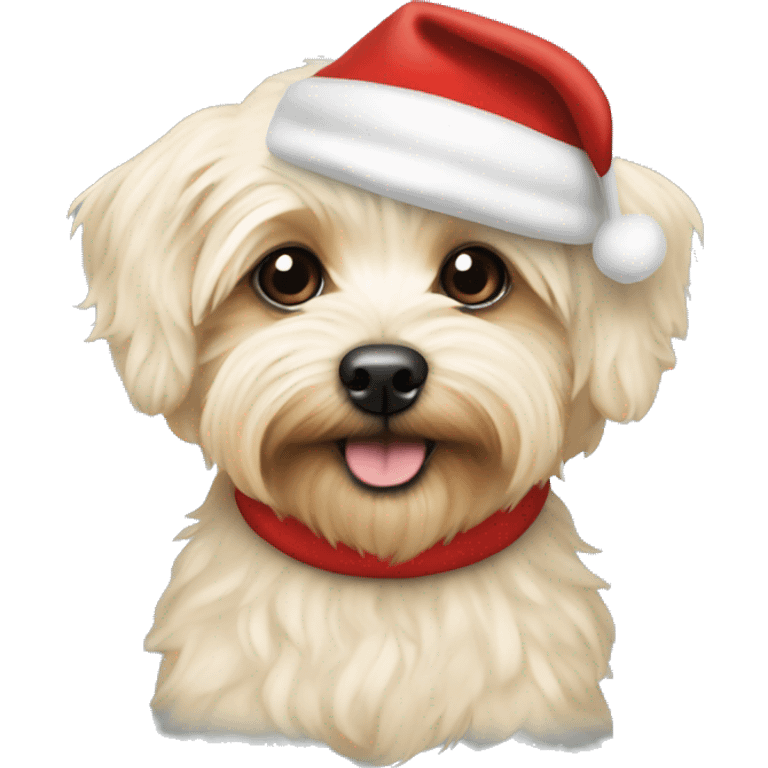 Cream colored Yorkipoo with Santa hat emoji