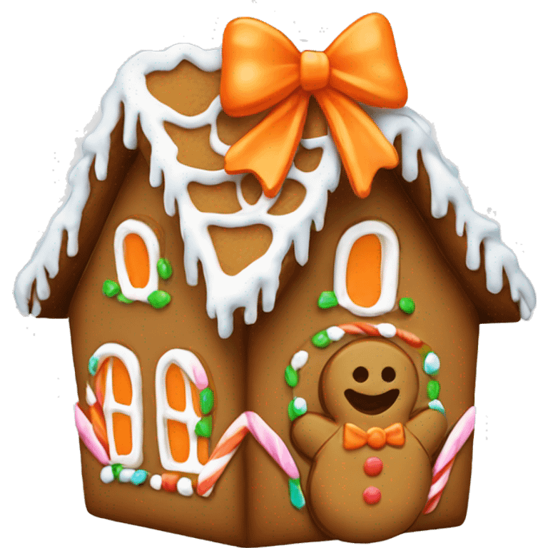 Gingerbread house with a orange bow  emoji