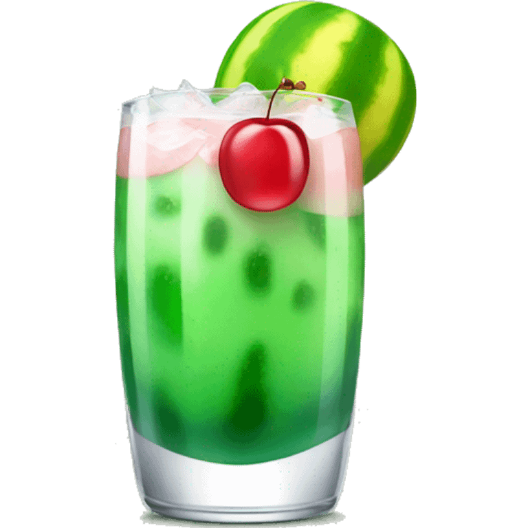 Melon soda in a glass and cherry emoji