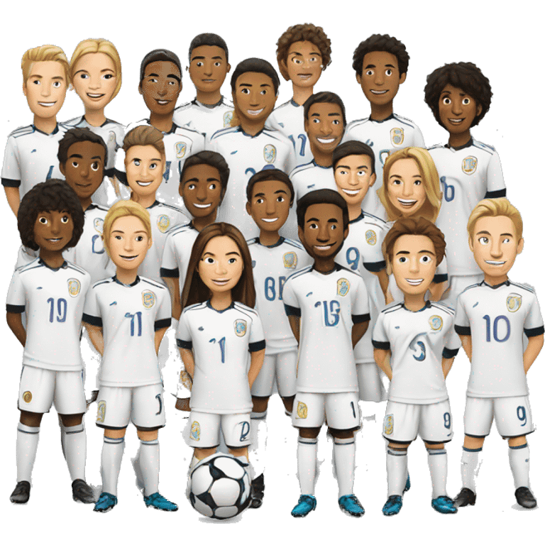 11 soccer players in white uniform group portrait emoji