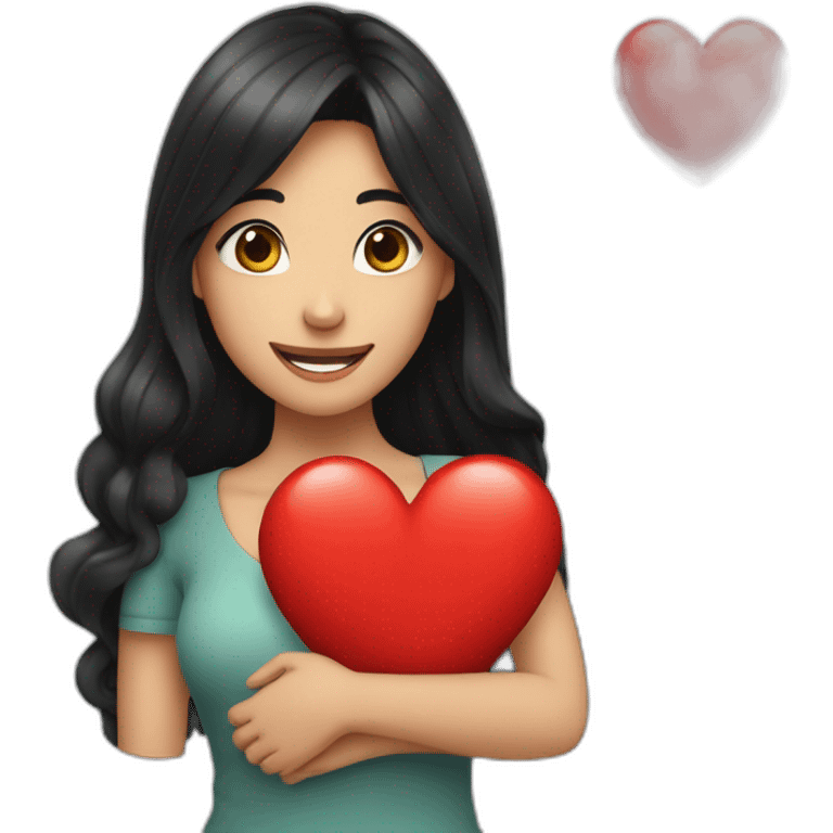  20 year old woman with long black hair hugging a red heart very happy emoji