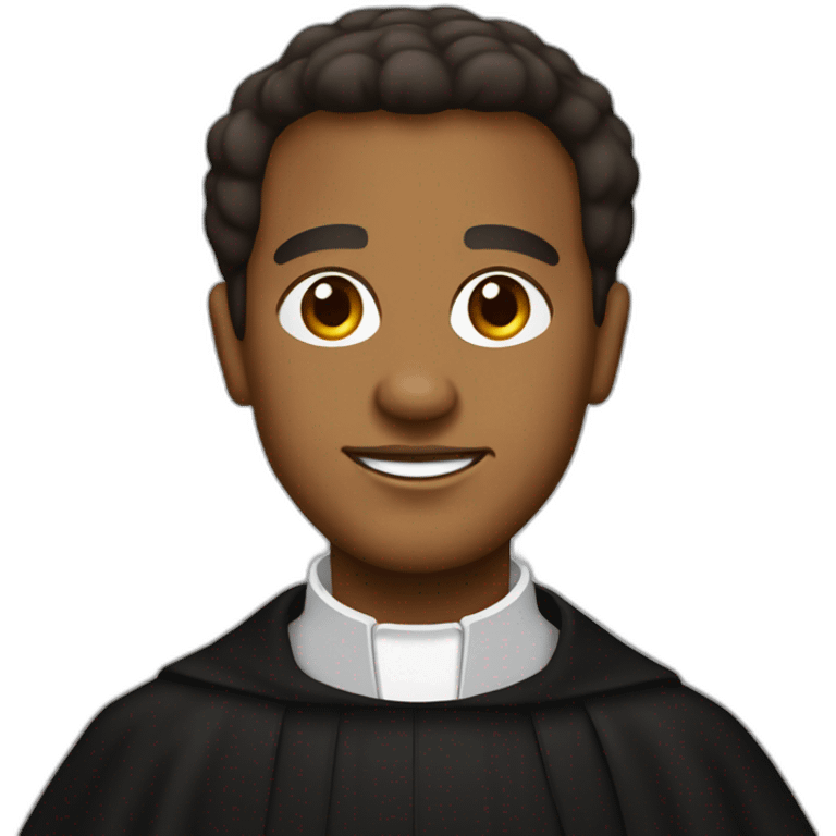 Don Bosco as a brown man in a black priest suit using a biretta emoji