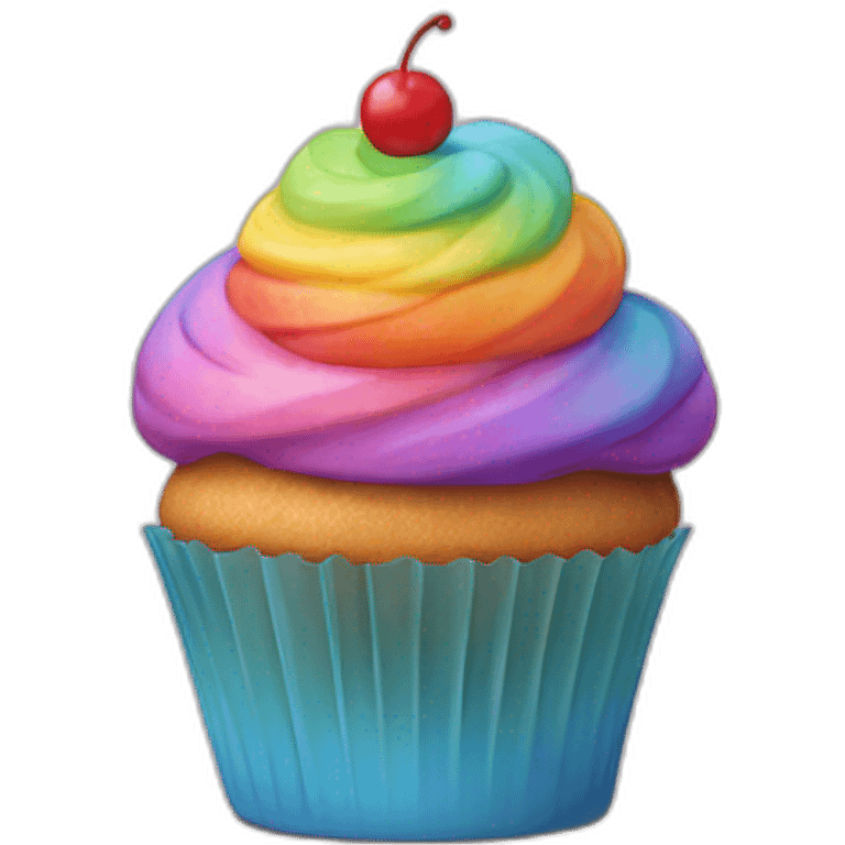 Happy cupcake with rainbow icing  emoji