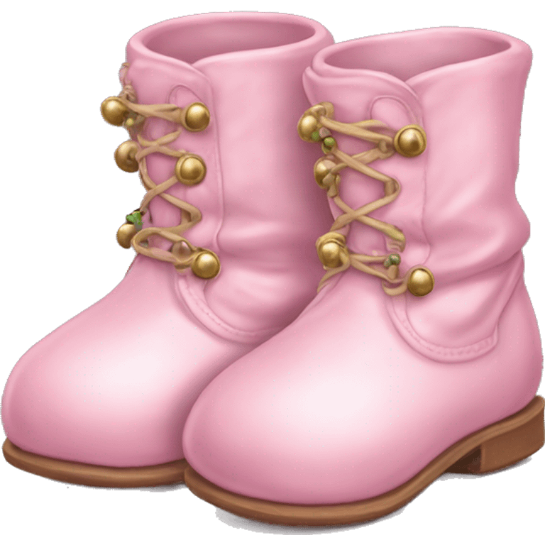 Realistic isolated baby pink elf boots with bells. emoji