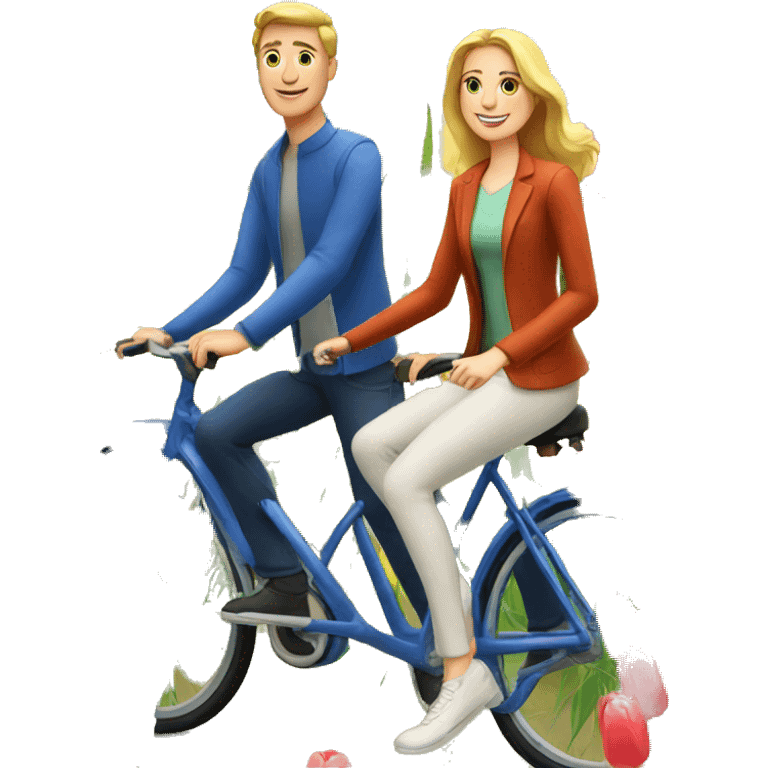 white couple on a bicycle in the tulips emoji