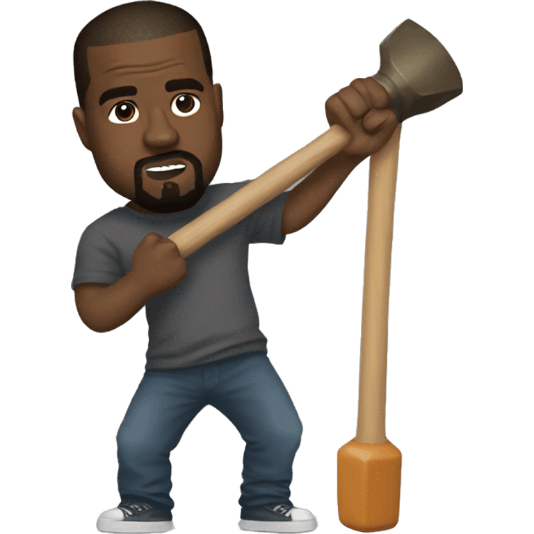 Kanye West with a comically large toy hammer emoji