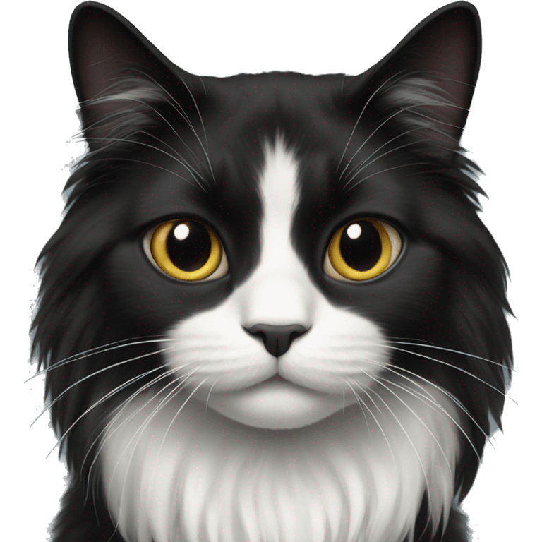 long haired cat half black half white with black cat emoji