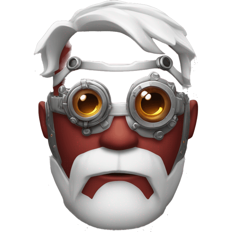 Red skin and white goatee male cyborg head with silver steampunk goggles emoji