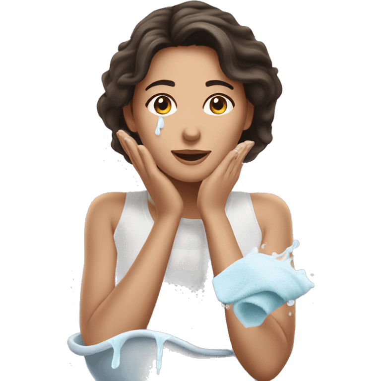 Pretty brunette woman washing her face  emoji