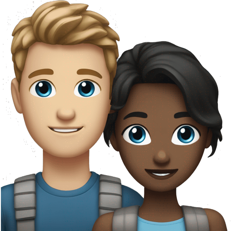 White couple: young guy brown hair, blue eyes and girlfriend, black hair emoji