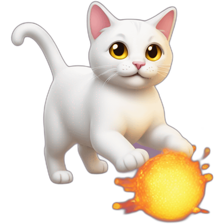 Cat walking with fireballs emoji