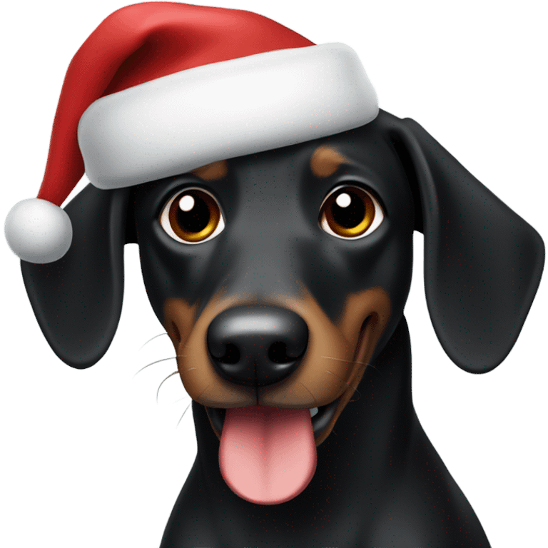 Black weenie dog wearing Santa hat  emoji