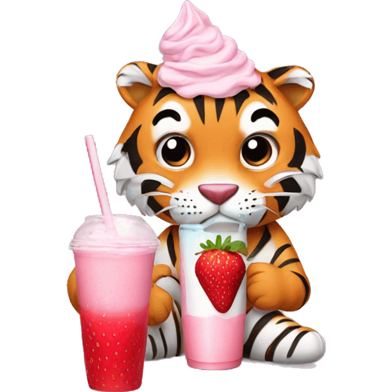 Tiger drinking a strawberry milkshake emoji