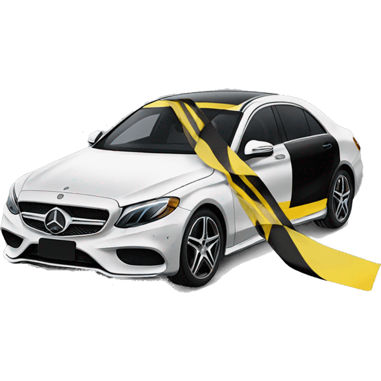 Mercedes covered with black and yellow tape emoji