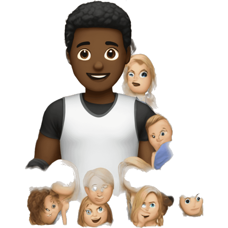 A black guy surrounded by 6 white girls emoji