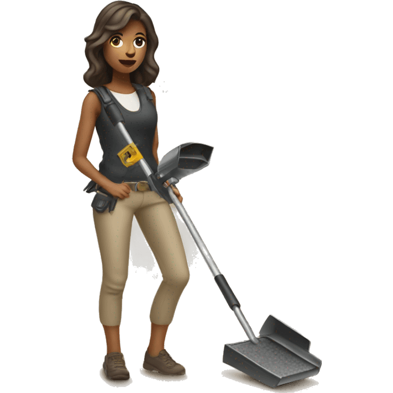 Pretty woman using a metal detector on ground emoji