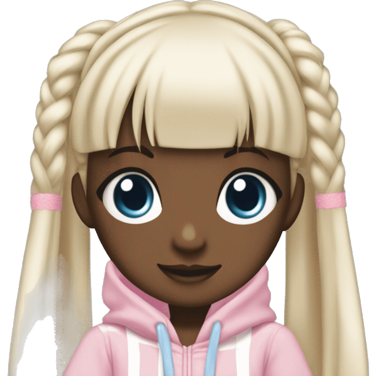 chii chobits with dark skin with pink eyes  and braids, wearing Manchestercity outfit emoji