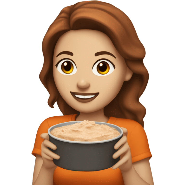 white girl with brown hair holding buffalo chicken dip  emoji