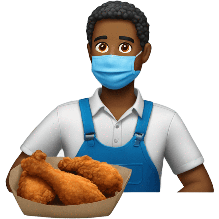 Amazon worker blue vest eating fried chicken emoji