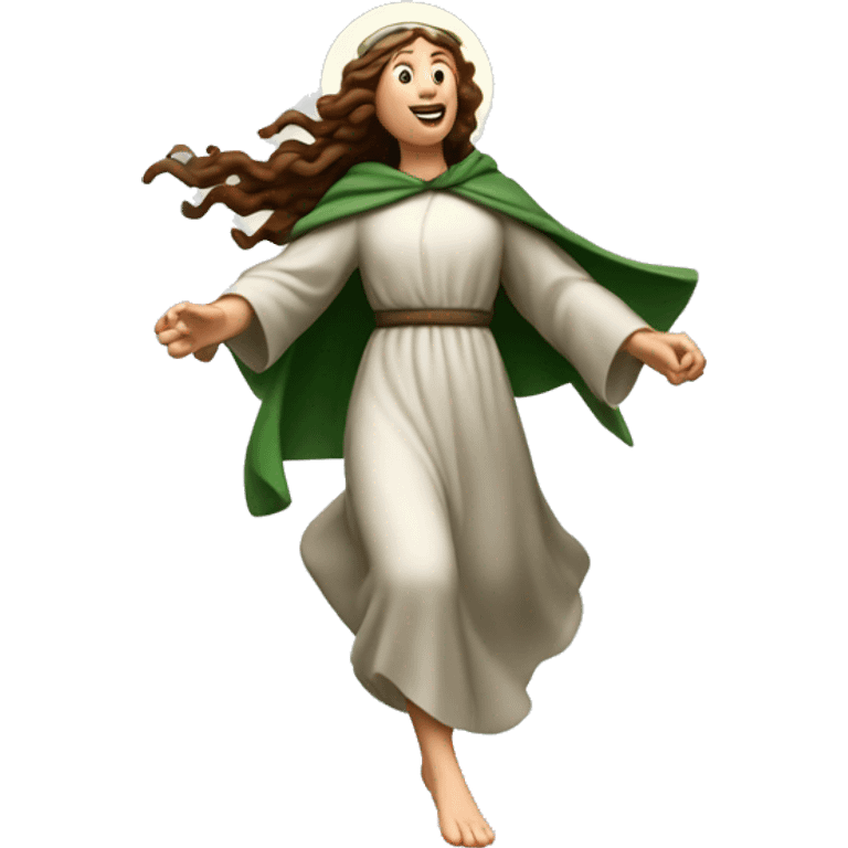 saint brigid running, with a large stride and arms outstretched emoji