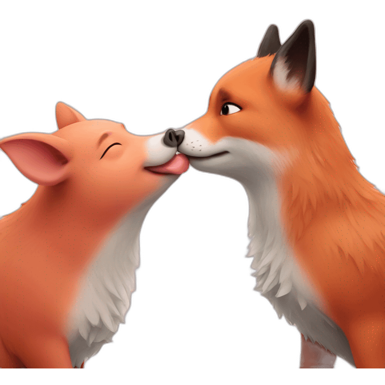 cute pig kisses cute fox emoji