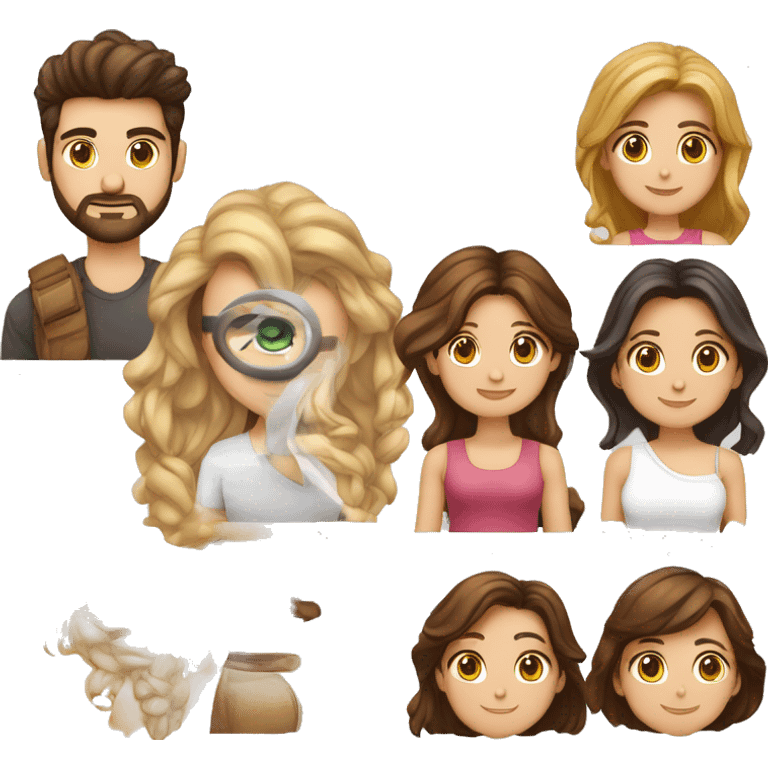 Casal homem branco dos olhos esverdiados e a mulher morena clara dos olhos castanhos cabelo andulado emoji