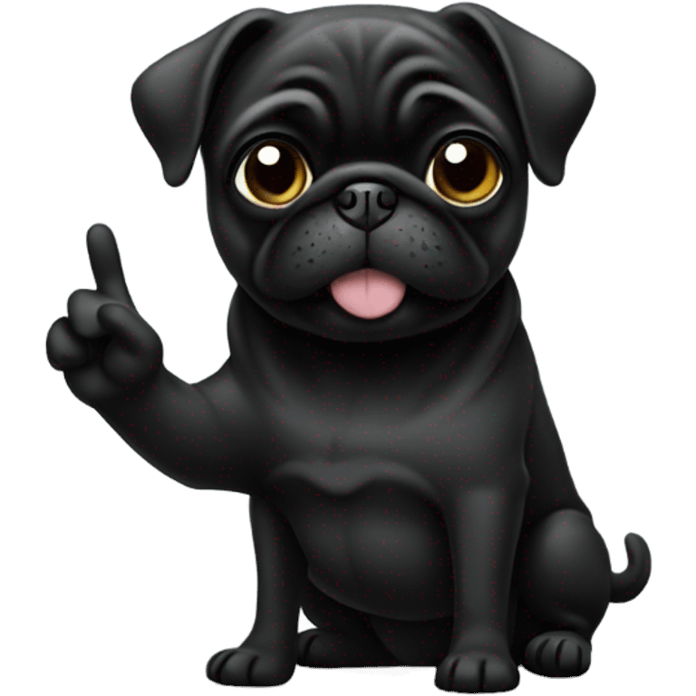 Black pug giving peace sign emoji