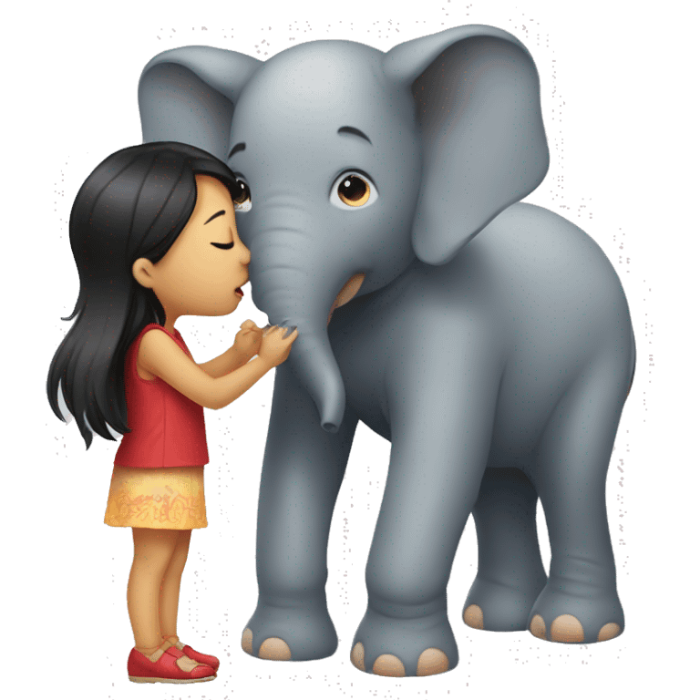 Asian girl kissing an elephant  emoji