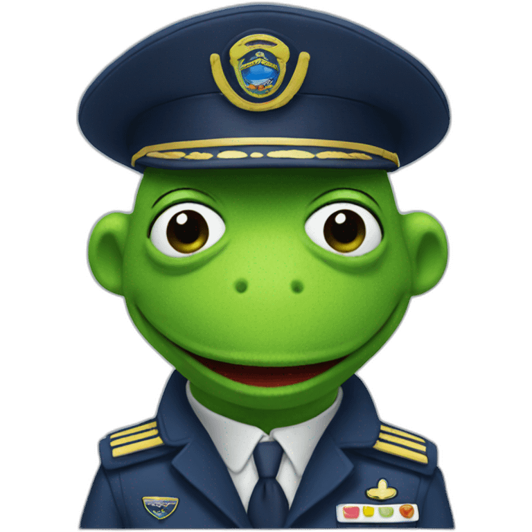 kermit as airline pilot with dark blue uniform emoji