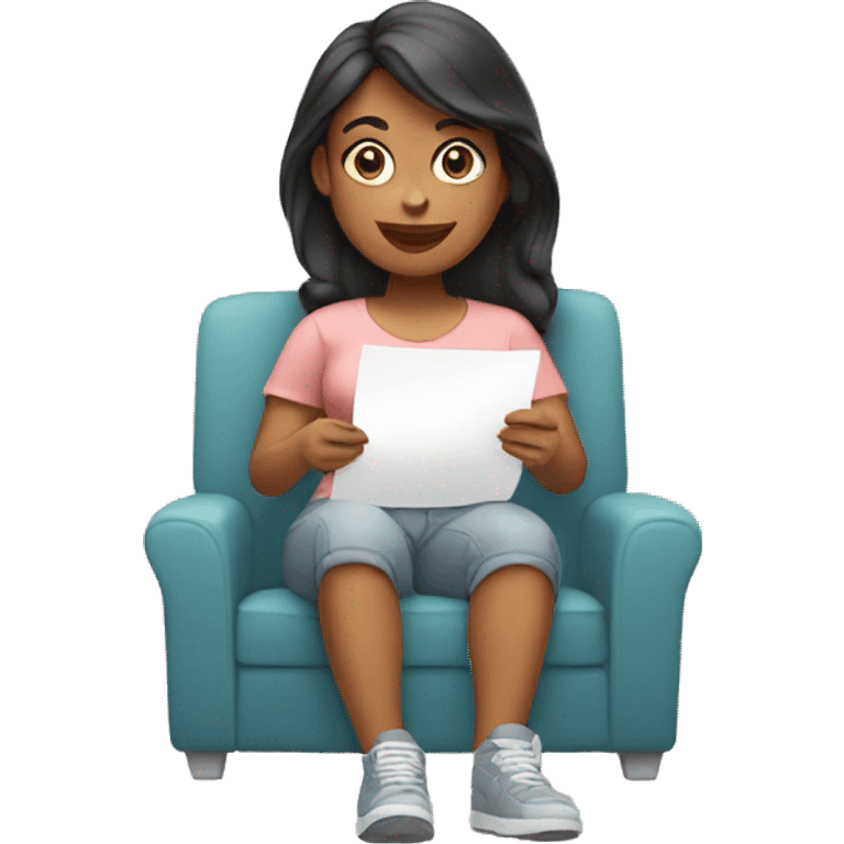 women sitting with application in her hand emoji