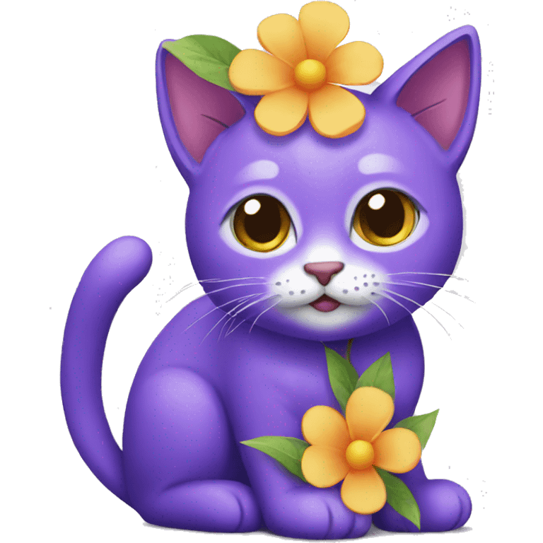 purple cat with a flower emoji