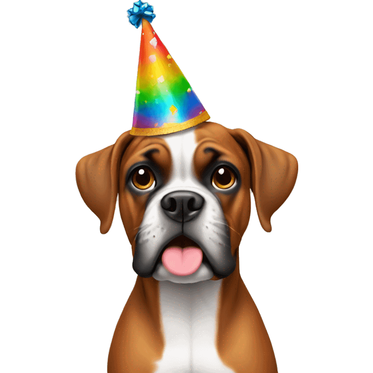 Boxer dog with a birthday hat emoji