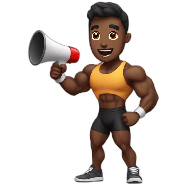 black bodybuilder with megaphone speaking emoji