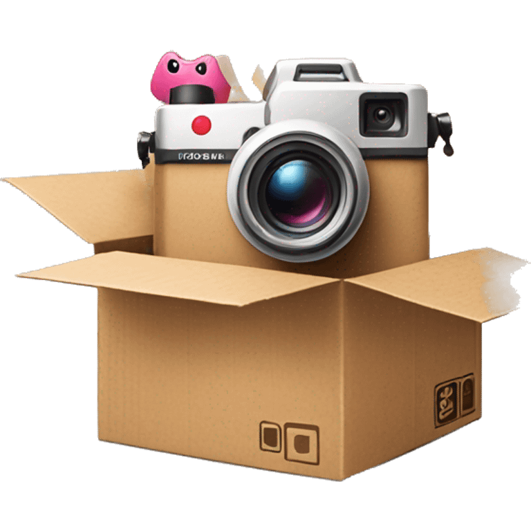 Video Camera, Instagram YouTube icons fly out from the Cardboard box emoji