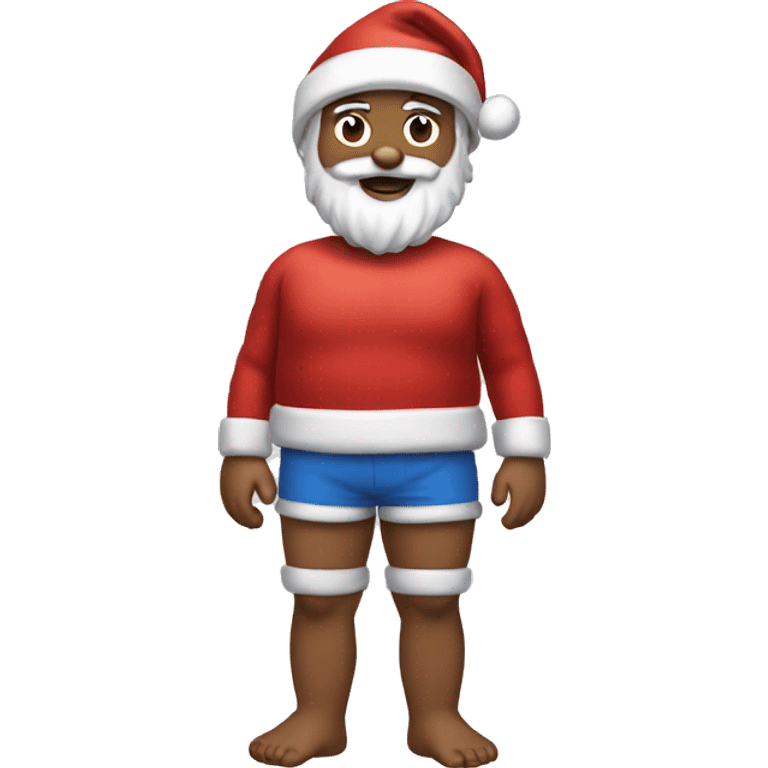 Santa in short shorts on skies.  emoji