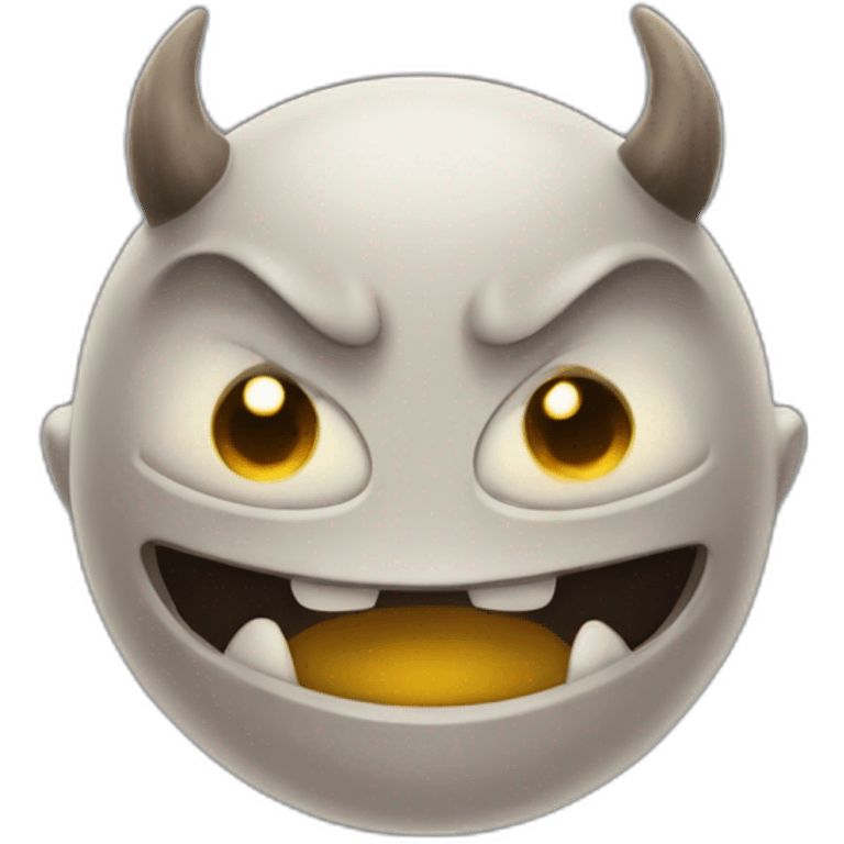 demon emoji with white eyes, no pupils, wide grin emoji