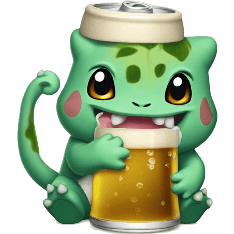 Bulbasaur drinking a beer emoji