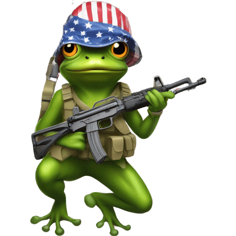 frog with a helmet holding an ak47 in a patriotic pose emoji