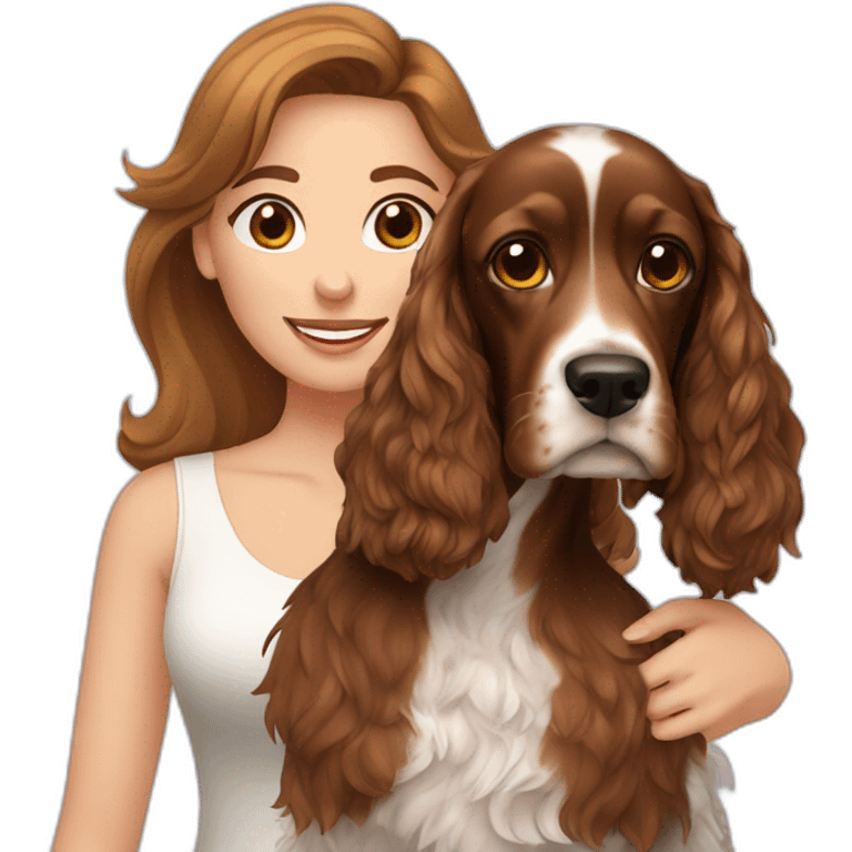 two brown haired women with english cocker spaniel emoji