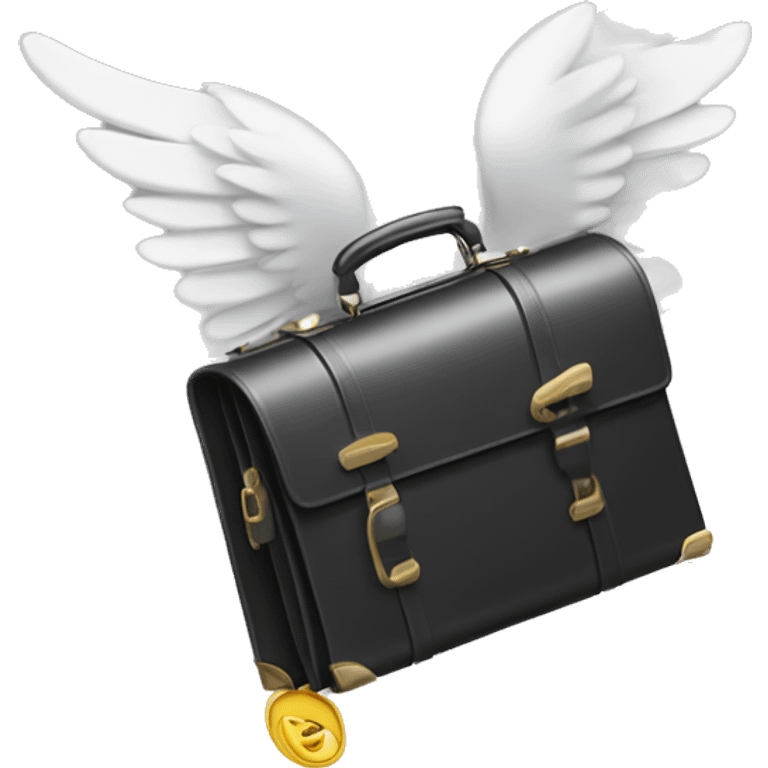 A playful winged briefcase with cartoon eyes, gliding upwards with dynamic motion lines, trailing glittering dollar signs emoji