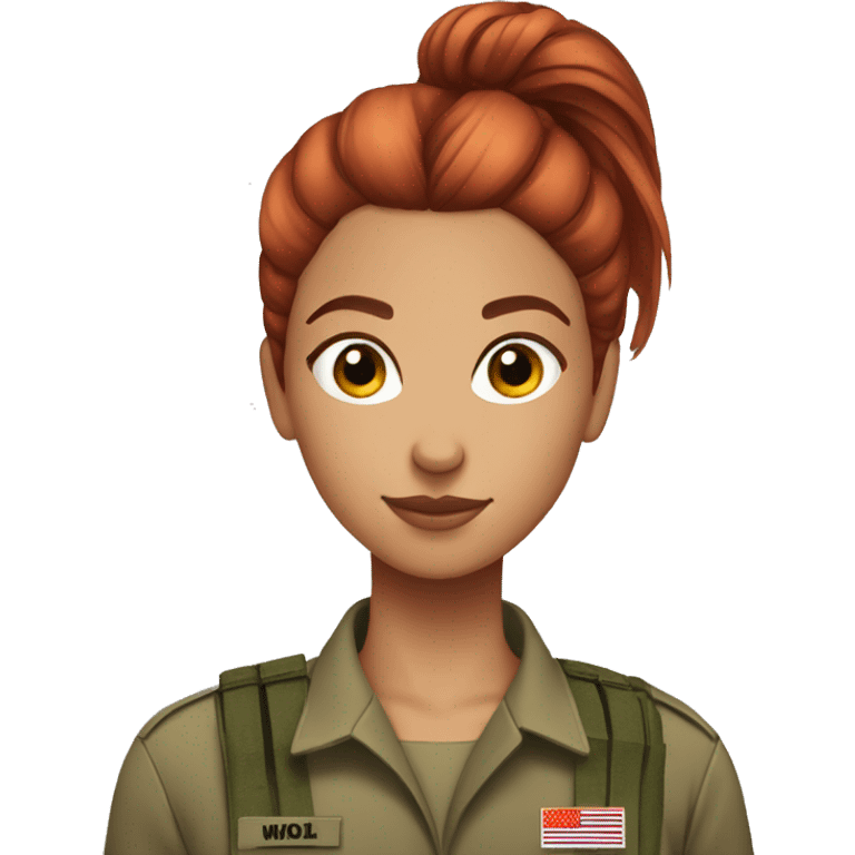 red straight hair bun pretty brown eyes soldier girl emoji