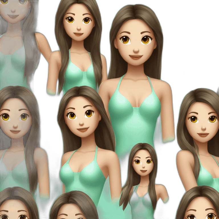 brown balayage long straight korean girl in mint swimsuit emoji