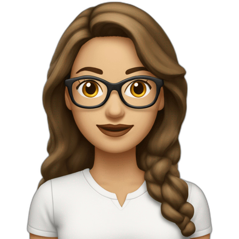 Mujer Blanca Cara Redondo con lentes cabello largo castano con logo century21 emoji