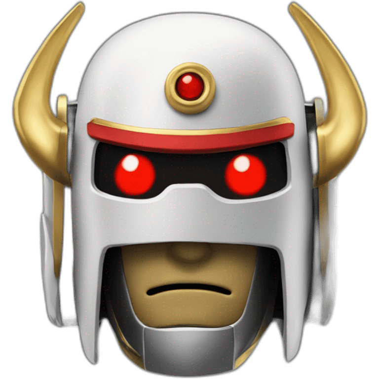 robot samurai with red eyes and gold horns on helmet emoji