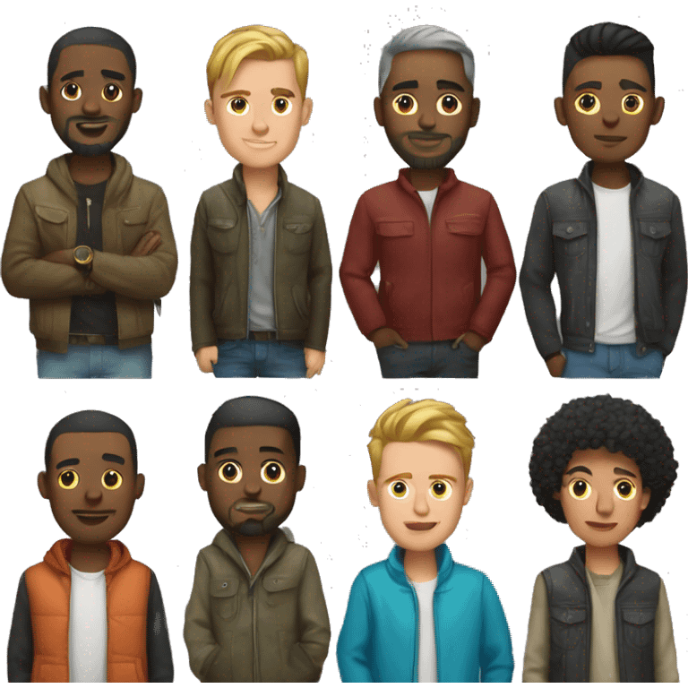 A diverse group of men with urban outfits in cash emoji