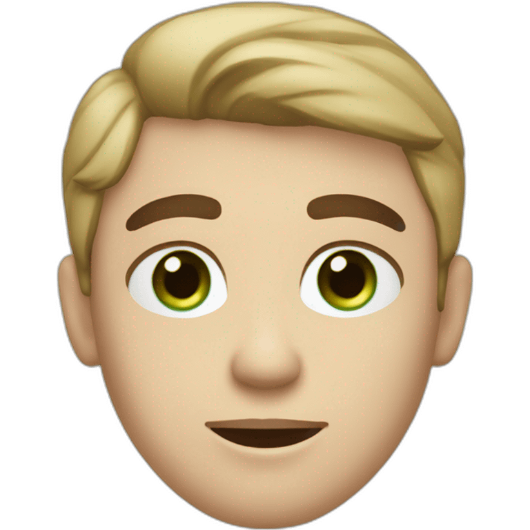 blond boy, with blue eyes, dark eybrows and shorter hair and a brown wool pullover with girl brown hair and green eyes  emoji