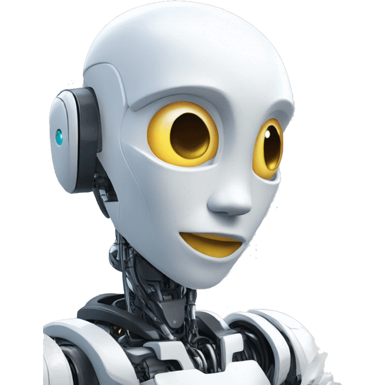 a humanoid robot looking at his iphone emoji