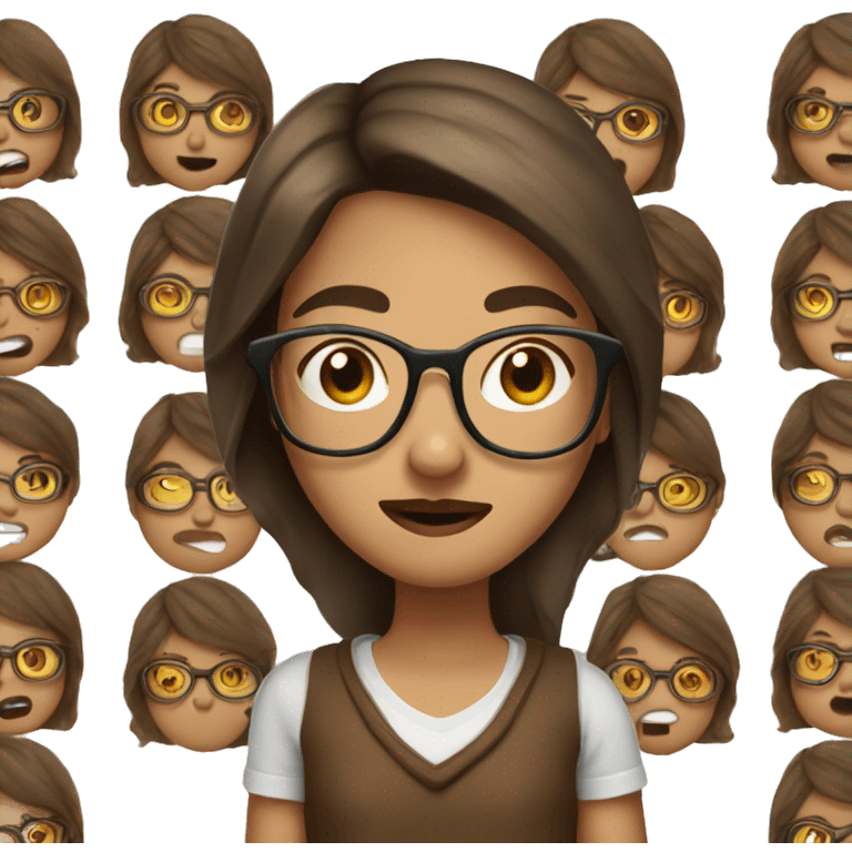 A teenager with brown hair and glasses with chocolate smudged on her face emoji